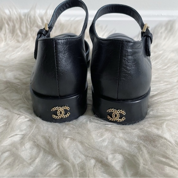 Chanel 23P Mary Jane Ankle Strap Black Leather CC Logo Flat Shoes 36.5 - Picture 3 of 11